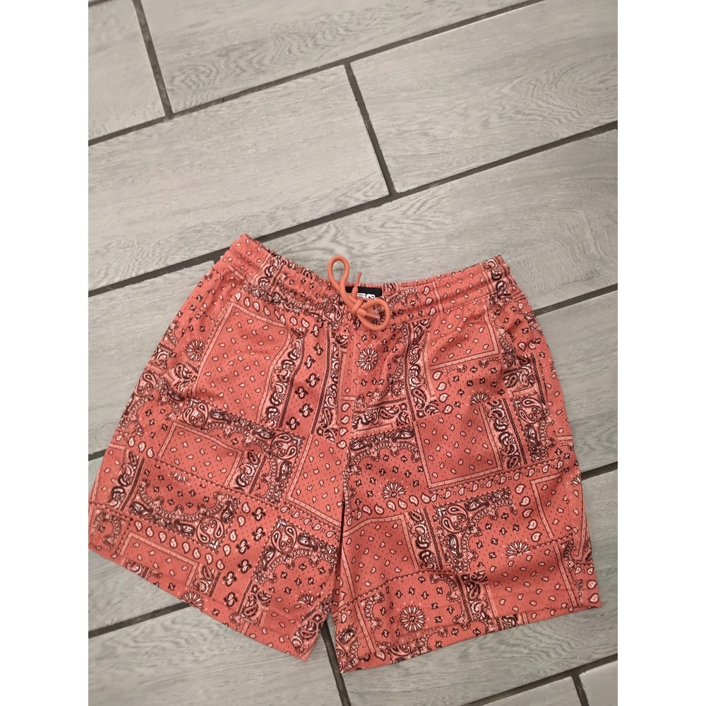 RSQ Mesh Shorts Womens Size Small Coral Bandana Print Drawstring Casual